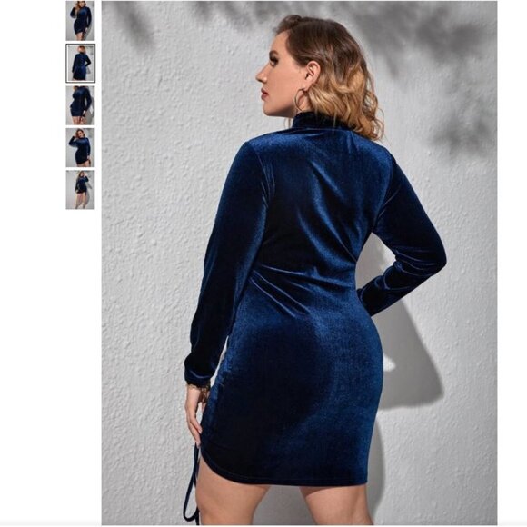 Plus Size Mock Neck Drawstring Front Velvet Bodycon Dress - Size 4X - Picture 6 of 11